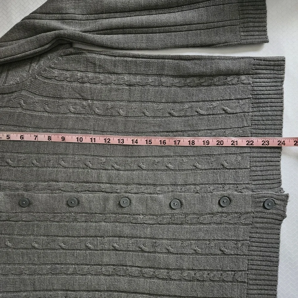 Womens Grey Cable Knit‎ Button Front Cardigan Sweater Large Layering Minimalist